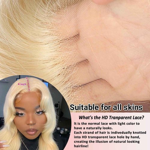 Xsilu 613 Lace Front Wig Human Hair 13x4 Body Wave 613 HD Lace Frontal Wig Human Hair Pre Plucked Blonde Lace Front Wigs Human Hair 12A 613 Human Hair Wig Transparent Lace 200 Density 24Inch
