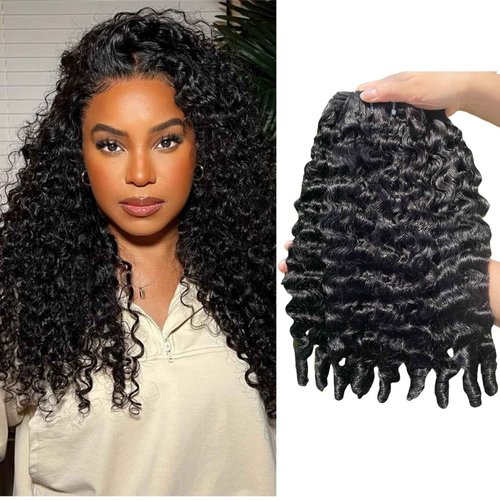 Burmese Curly Bundles Human Hair 16 18 20 Inch 12A Grade 100% Unprocessed Brazilian Virgin Hair Weave with Spriral End 3c4a Quick Weave Real Human Hair Extensions For Black Women Natural Black