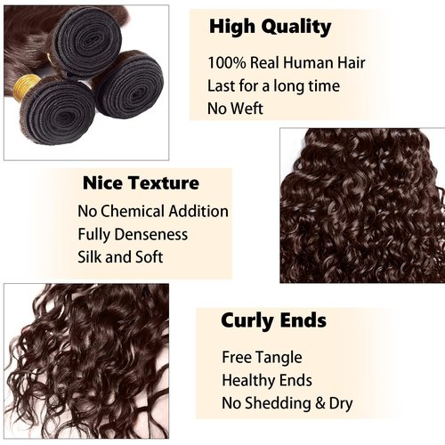 Fabimiya 16 18 20 Inch Human Hair Bundles Brown 4# Water Wave Bundles Human Hair Unprocessed Soft Sewn In Hair with Double Weft for Black Women
