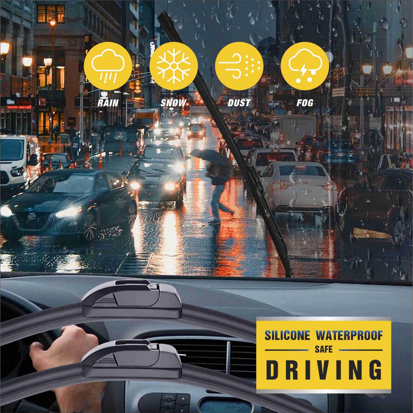 5 PLUS® 15+15 inch Silicone Windshield Wipers Replacement For 2017 2016 2015 2014 2013 2012 2011 2010 2009 2008 2007 JEEP Wrangler, Silicone Windshield Wipers With Water Repellent 15 inch wiper blade