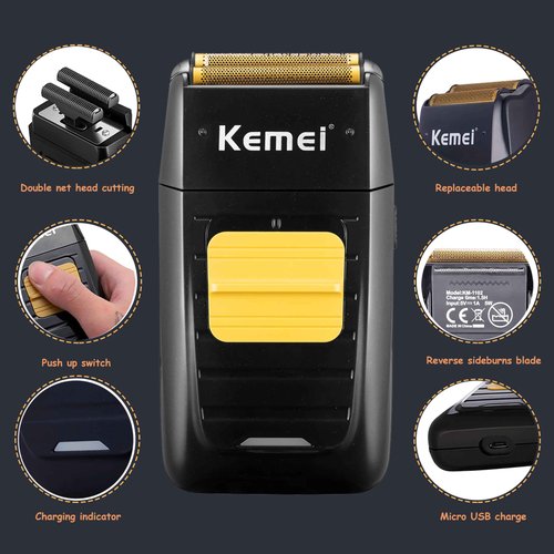 KEMEI Professional Hair Clipper and Trimmers Set, Cordless Barber Clippers, Beard Trimmer, Electric Foil Shaver with Replacement Heads, KM-2299, KM-2296, KM-1102