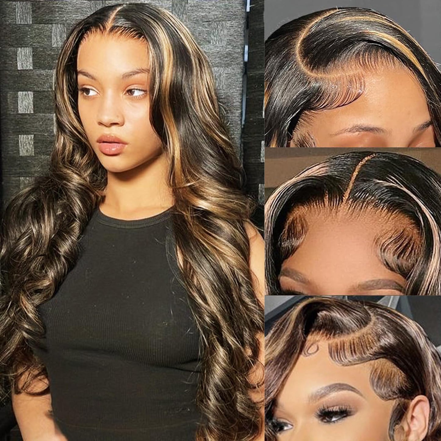 PDTBO 28 Inch Ombre Lace Front Wig Human Hair 180% Density 1B/27 Body Wave 13x4 Lace Front Wigs Human Hair Pre Plucked Highlight Glueless HD Lace Frontal Wigs for Black Women
