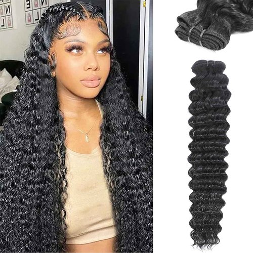 Dilekay 12A Human Hair Bundles 32 Inch Deep Wave Bundles Human Hair 100% Unprocessed Brazilian Virgin Curly Wavy Bundle Human Hair Extensions for Women Natural Black