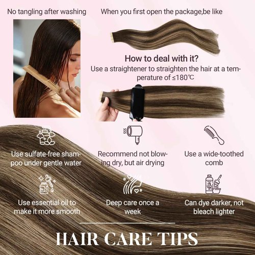 MAXITA Tape in Hair Extensions Human Hair, Balayage Chocolate Brown to Caramel Blonde, 22inch 50g 20pcs, Remy Silky Real Human Hair Extensions Thick Ends Straight Seamless Tape in Hair Extensions