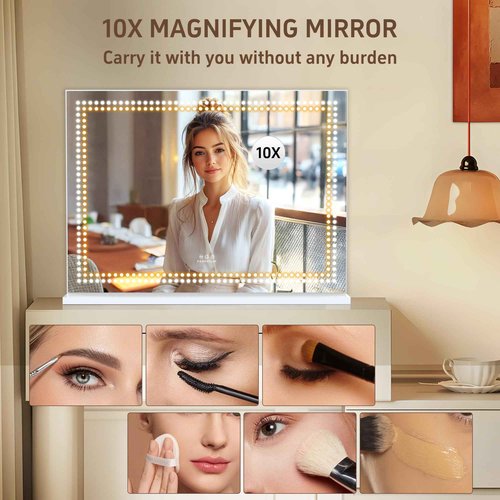 FENCHILIN Vanity Mirror with Lights 32"x 23" Makeup Mirror Lighted LED Makeup Vanity Mirror 3 Dimmable Modes Smart Touch Control Hollywood Mirror with Lights 10X Magnification White