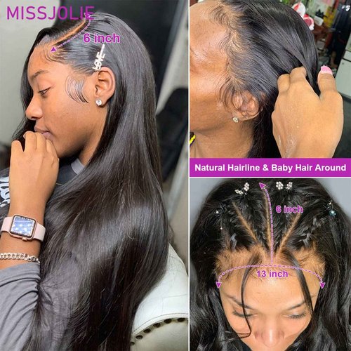 MISSJOLIE 13x6 Lace Front Wigs Human Hair Straight Lace Front Wigs Human Hair 150% Density Glueless Wigs Human Hair Pre Plucked with Baby Hair Natural Hairline (22 Inch, Natural color)