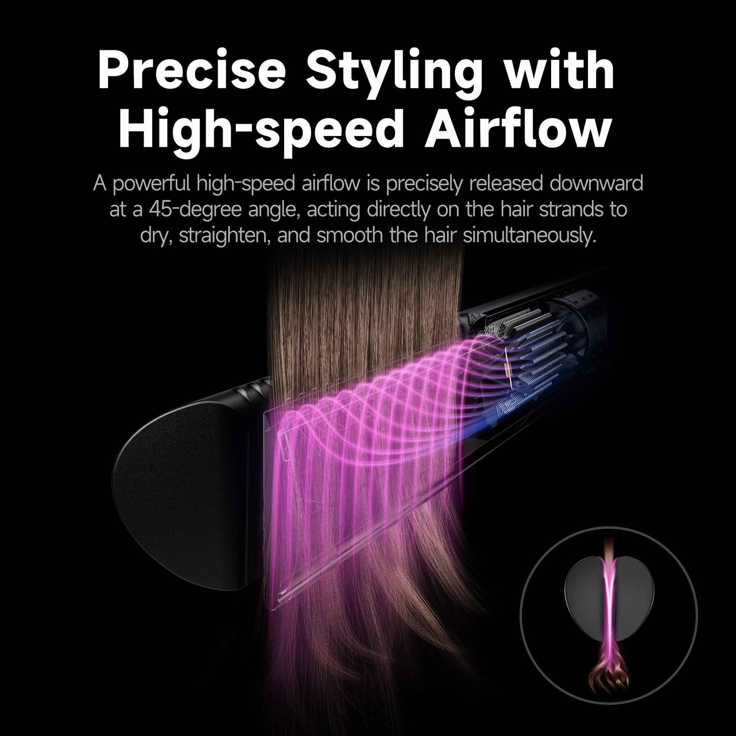 Hair Dryer Air Straightener Non-Movable Clamp Flat Iron No Heated Plates No Damage No Hand-Feeding Automatic Draws Hair Straighteners 2 in 1 Dry & Straight Styling Blower Tool for Women 1A to 2A Hair
