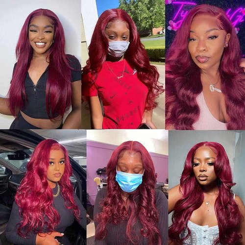 SUPERNOVA Lace Front Wigs Human Hair Burgundy Body Wave 5x5 Transparent Lace Closure Wigs For Black Women 180% Density Pre Plucked Red Wig Hair (16inches)