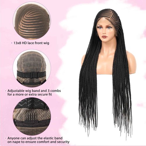 Kalyss 13X8 Lemonade Cornrow Braided Wigs for Women Lace Front Braided Wigs Premium Synthetic Long Braided Wig with Baby Hair Side Parting Braided Wig 36"