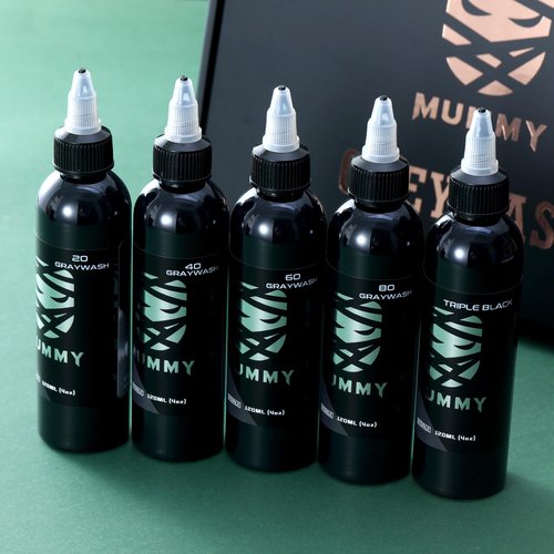 Mummy USA Custom Tattoo Ink Greywash Set,5 Bottles(4oz Each),Evenly Long Lasting Vibrant and Bright, No Irritation(4oz)