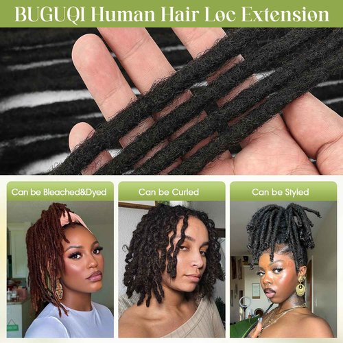 BUGUQI 100% Human Hair Dreadlock Extensions - Handmade Premium Remy Hair Locs 0.6cm Thick, 30 Strands/Pack Reusable for Crochet & Protective Styles (Natural Black)(0.6CM Width-1B, 8 Inch-30 Strands)