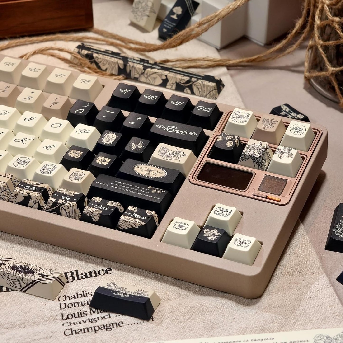 145 Keys PBT Keycap Cherry Profile, Light Blue White Black Bow Aesthetic Dye Sublimation Gaming Custom Keycaps for ANSI/ISO Layout Mechanical Keyboards