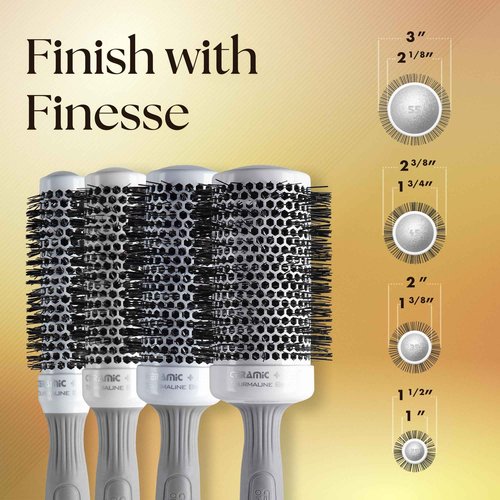 Olivia Garden Ceramic + Ion Round Thermal Hair Brush - Not Electrical - Professional Blowout Brush for Normal to Thick Hair - 1" to 2 1/8 Diameter Barrel - White and Grey - CI-25,CI-35, CI-45, CI-55