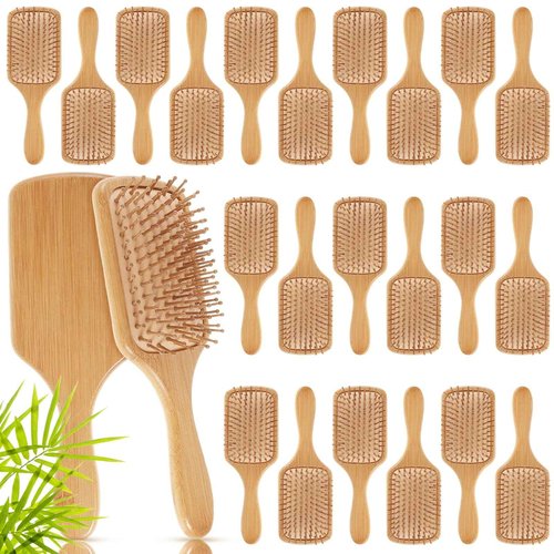 Tessco for you 24 Pcs Bamboo Hair Brushes for Women Bulk Wooden Paddle Brush Scalp Massage Bamboo Bristles Anti Static Men Engraving DIY Gift for Wedding Teacher(Wood Color)