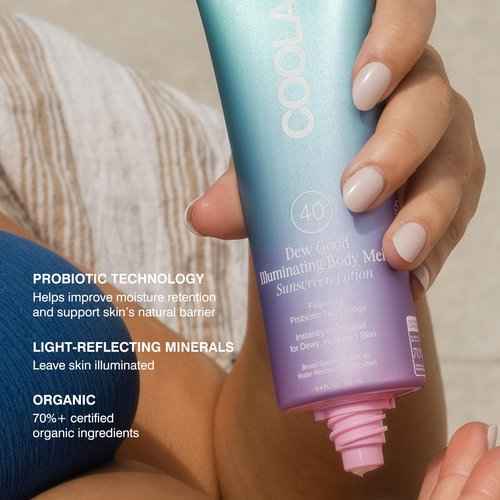 COOLA Organic Dew Good Illuminating Probiotic Serum with SPF 30 and Body Melt with SPF 40, Dermatologist Tested Sunscreen that Instantly Illuminates Skin
