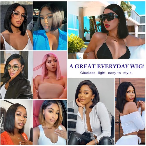 CDHFARMD 14 Inch Bob Wig Human Hair 13x6 Hd Transparent Lace Front Wigs Human Hair Pre Plucked Glueless Bob Wig 180% Density Short Straight Bob Wigs For Women