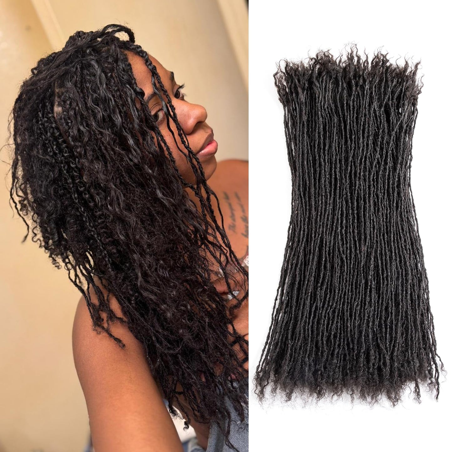 Originea Micro Locs Extesnions Human Hair 0.2cm Thickness Sisterlocks Curly Tips, Full Handmade Interlocking Permanent Soft Dreadlock Extensions Natural Looking Locs (1B# 0.2cm, 12 Inch 70 Strands)