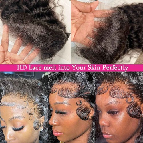 Deep Wave Lace Front Wigs Human Hair Wigs for Women 13×6 HD Lace Front Wigs Human Hair Pre Plucked with Baby Hair Deep Curly Lace Frontal Wigs Human Hair 180% Density 26 Inch