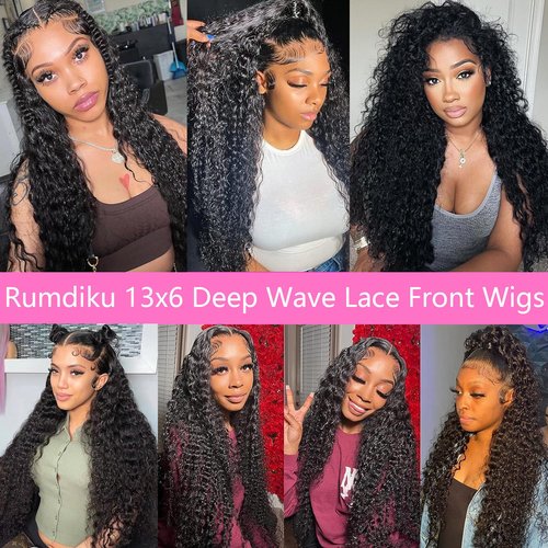 20 Inch Deep Wave Lace Front Wigs Human Hair Pre Plucked 13x6 HD Lace Front Curly Wigs Human Hair 200% Density Glueless Frontal Wigs Human Hair with Baby Hair Curly Wigs for Women Natural Black