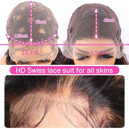 ManeMajesty 13x6 Lace Front Wigs Human Hair Balayage Highlight Ombre Body Wave Lace Front Wigs Human Hair Pre Plucked 180% Density HD Lace Glueless Wigs for Black Women 12 Inch FS1B/30