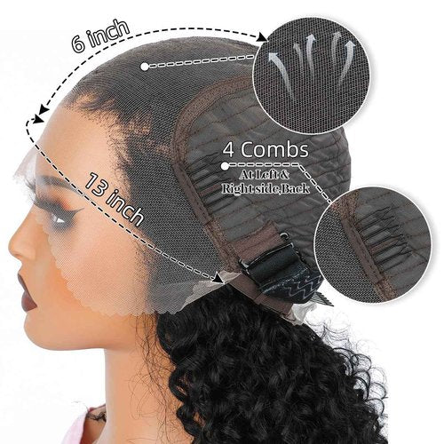 Kinkycurly Wig Human Hair 13x6 Lace Front Wigs Human Hair Afro Kinky Curly Wig 18 inch Pre Plucked 180% Density Black Jerry Curly Afro Kinky-Curly Natural Hairline Full Bouncy Thick Average Size