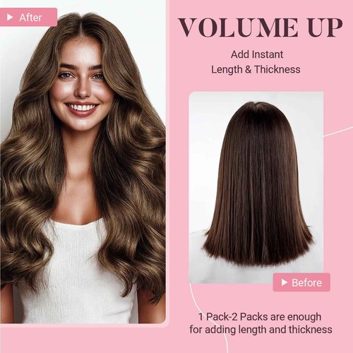MAXITA Sew in Hair Extensions Real Human Hair, 20 inch 100g Chocolate Brown Remy Straight Human Hair Weft Extensions, Full Hair Double Weft Soft Sew in Extensions