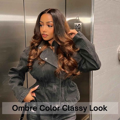 ANMETAN Ombre T1B/2/30 Body Wave Human Hair 3 Bundles with 4x4 Closure, 12A Chestnut Brown Bundles and HD Lace Closure Free Part (10/12/14+10 In) Real Remy Hair Wavy Thick 3 Tone Weave With Dark Roots