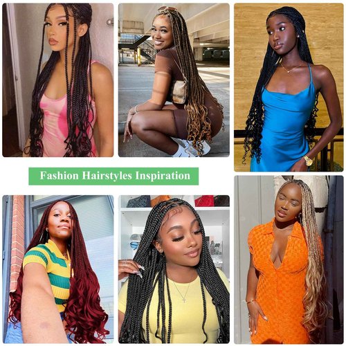 Youthfee 360° HD Full Lace Knotless Braided Wigs for Women with Boho Curly Ends Braided Lace Front Wigs with Baby Hair Premium Synthetic Burgundy Natural Box Braid Wig 36 Inch