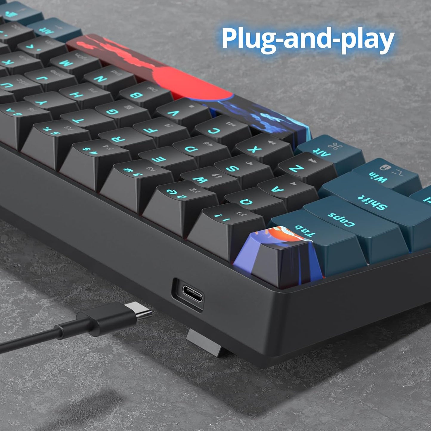 60 Percent Gaming Keyboard 61 Keys Wired Mechanical Keyboard Ultra Compact Key Board Red Switch LED Backlit for Windows Laptop Gamer