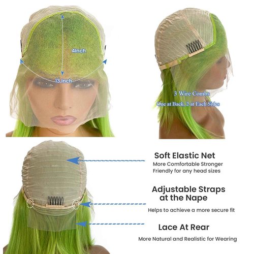 Bob Wig Human Hair Lace Front Wigs Lime Green 13x4 HD Lace Front Wigs Human Hair Pre Plucked Glueless Wigs for Black Women 8 Inch Bob Wig Brazilian Virgin Human Hair Lace Front Wigs 180% Density