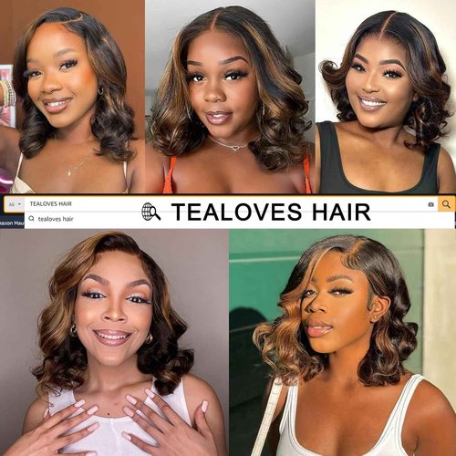 Tealoves Body Wave Bob Wig 180 Density Glueless 13×4 Invisible Lace Front Wigs Human Hair for Women 10 Inch FB/30 Black with Highlights