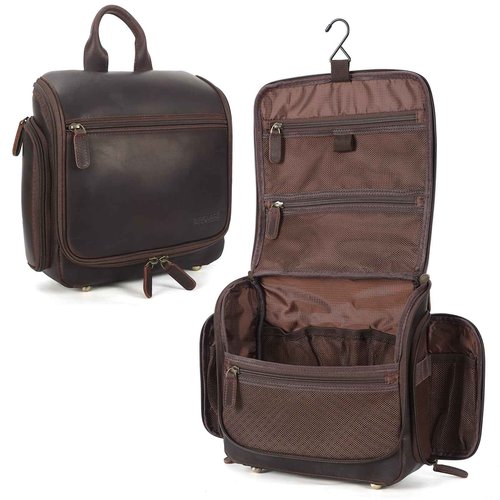 Polare Full Grain Leather Toiletry Bag Travel Hanging Organizer Case Shaving Kit Wash Bag Makeup Cosmetic Dopp Kit with YKK Zippers