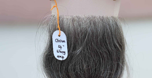4x4 Closure 14" Salt & Pepper/Natural Gray Transparent Lace Hand Made with 100% Natural Indian Virgin Temple Raw Hair