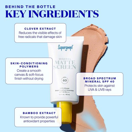 Supergoop! Mineral Mattescreen (SPF 40) - Pack of 2, 45 mL - Mineral, Oil-Free Broad Spectrum Sunscreen - Smooths Skin’s Appearance, Minimizes Pores & Controls Shine - Water & Sweat Resistant