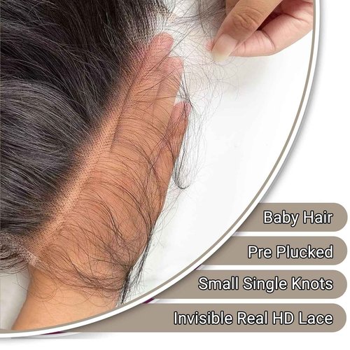QDOMEIAI 14 Inch HD Lace Closure 4x4 Body Wave Human Hair, Swiss Invisible Lace with Pre Plucked Hairline, Baby Hair and Single Knot