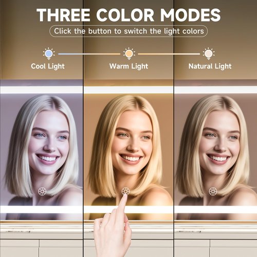 MINISO Vanity Mirror with Lights-19.7" x 15.8" LED Makeup Mirror, 3 Color Modes Touch Control and Brightness Adjustment Lighting Mirror, 10X Magnifying Glass, 360° Rotation