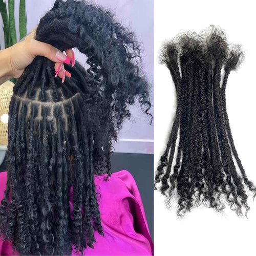 100% Real Human Hair 0.2cm Width 12 Inch Loc extensions Human Hair with Curly Ends 50 Strands per pack Full Handmade Dreadlock Extensions Can be dyed and bleached for Men Women Kids (12 Inch-50)