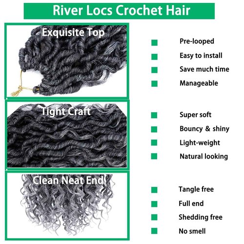 Faux Locs 22 Inch Goddess Locs Ombre Grey Gray Crochet Hair for Women, 6 Packs Pre Looped Crochet Braids with Curly Ends, Boho Hippie Synthetic Hair Extensions, 1b/grey