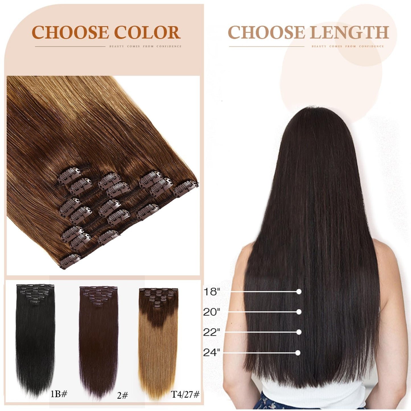 16A Premium Clip in Hair Extensions Real Human Hair, 18inch 120g 7pcs（Service life1.5~2 years）Remy Seamless Invisible Double Weft Human Hair, #T4/27 Balayage Multiple Washes Keep Texture Soft