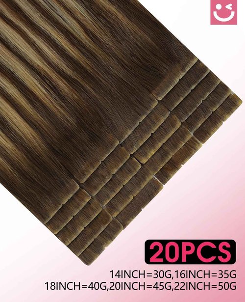 Youngsmile Injection Tape in Hair Extensions Human Hair #4/27/4 Chocolate Brown to Caramel Blonde 20pcs 35g 16 Inch Balayage Injected Tape in Hair Extensions Straight Remy Human Hair (#4/27/4,16'')
