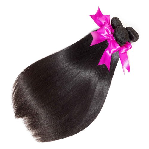 BLY Silky Straight Bundles Human Hair 100% Unprocessed Virgin Hair for Women 14 16 18 Inch Natural Black Soft Straight Hair Extensions 3 Bundles