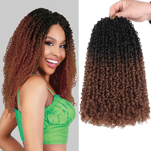 Unionbeauty 14 Inch Pre-looped Yanky Twists Crochet Braids Hair 8 Packs Pre-twisted Micro Passion Twist Crcochet Hair Ombre Brown Spring Twists Synthetic Marlybob Crochet Braids Hair Extensions 1B/30#