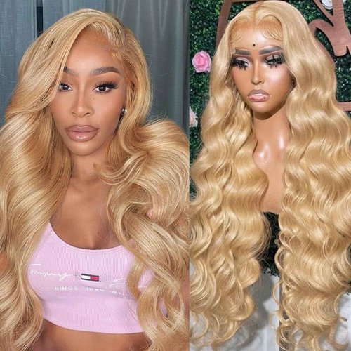 SOSATISFY Honey Blonde Wig Human Hair 200 Density 13x4 Blonde Wig Human Hair Body Wave Human Hair 27# Colored Wigs Pre Plucked with Baby Hair for Women 24 inch