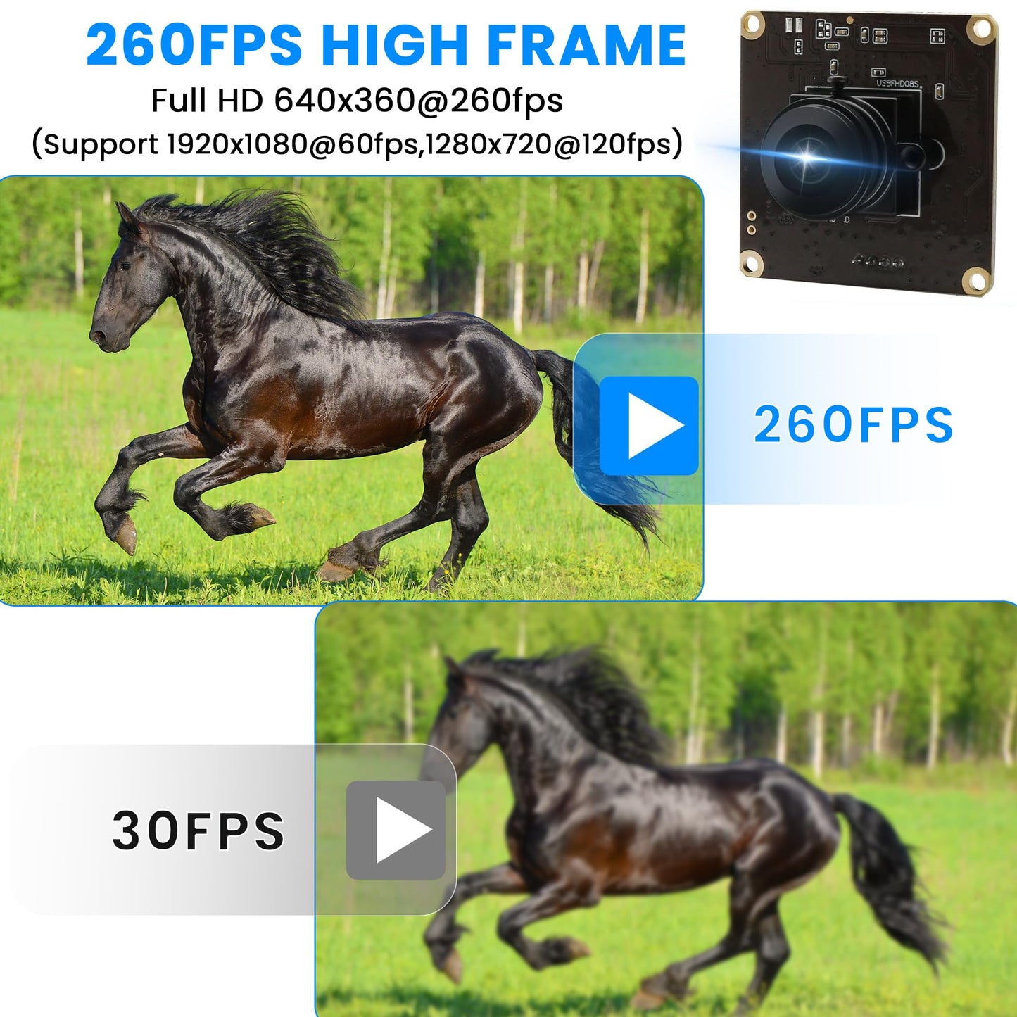 ALPCAM USB Camera Module High Speed 60fps 120fps 260fps Webcam with 180degree Fisheye Lens Full HD 1080P Computer Webcam Wide Angle Lightburn Camera for Windows/Linux/Raspberry Pi/Mac