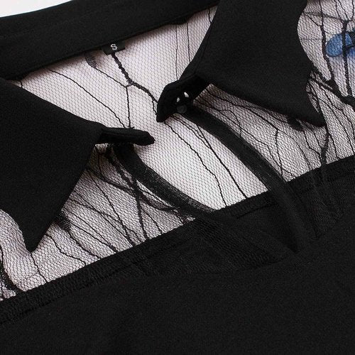 Women Keyhole Front Mesh Bell Sleeve Vintage 1950s Cocktail Swing Dress Embroidered Floral Peter Pan Collar 50s 60s Rockabilly Prom Dress A-line Wedding Evening Party Casual Skater Dress Butterfly XL