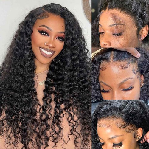 Deep Wave Lace Front Wigs human hair 180% Density Wet and Wavy 13x4 Deep Wave Frontal Wigs Human Hair HD Lace Curly Wigs for Women Pre Plucked with Baby Hair Curly Lace Front Wig Human Hair 26 Inch