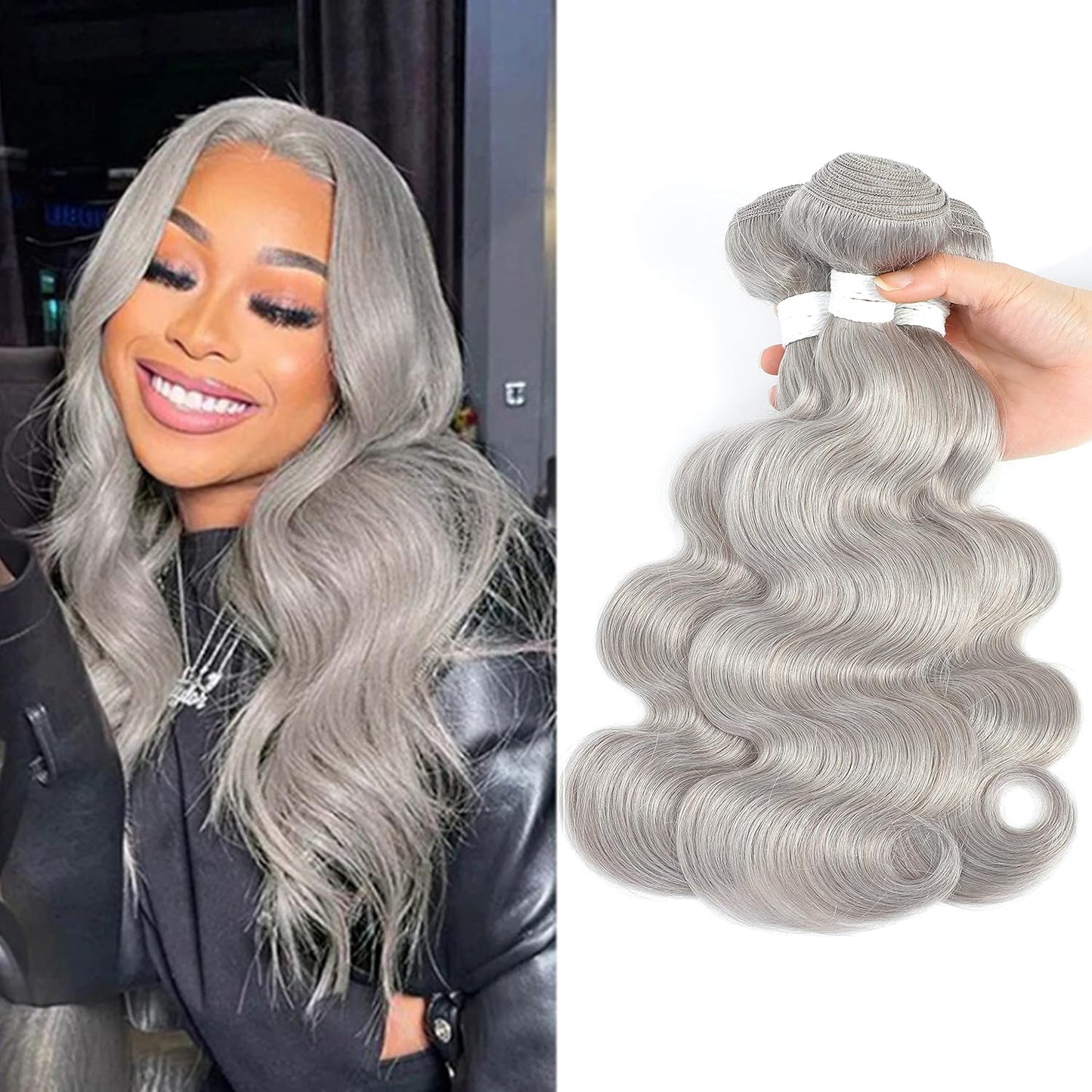 Giginger Bundles Human Sliver GREY 18 20 22 inch Body Wave Human Hair Bundles Unprocessed Quick Weave Soft Sewn In Hair Extensions for Black Women
