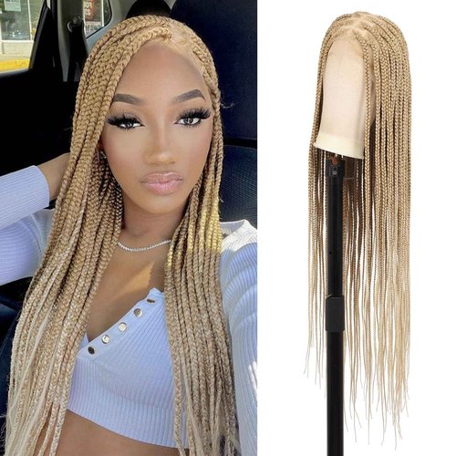 Brinbea 360° HD Full Lace Knotless Braided Wigs for Women Box Braid Wig with Baby Hair Braided Lace Front Wigs Premium Synthetic Braids Wig Long Blonde 36"
