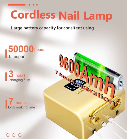 Cordless UV Nail Lamp 220W, Professional LED Nail Lamp with 48 Beads & Touch Display, Rechargeable UV Light for Gel Nails Built-in 3-Timer Modes & Auto Sensor, Fast Curing Nail Dryer (Plating Gold)