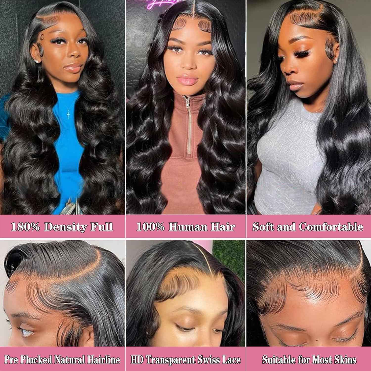 Luminary 24 inch Body Wave Lace Front Wigs Human Hair 13x4 HD Transparent Lace Frontal Wigs Pre Plucked with Baby Hair 180% Density Brazilian Body Wave Human Hair Wigs for Black Women Natural Black